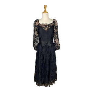 Countess Alexander S Black Lace Dress Vintage 80s Puff Sleeve Goth Halloween
